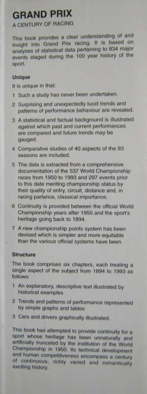 Grand Prix A Century of Racing  Patrick OBrien    Publisher: AA Racing, Kyalami, South Afri