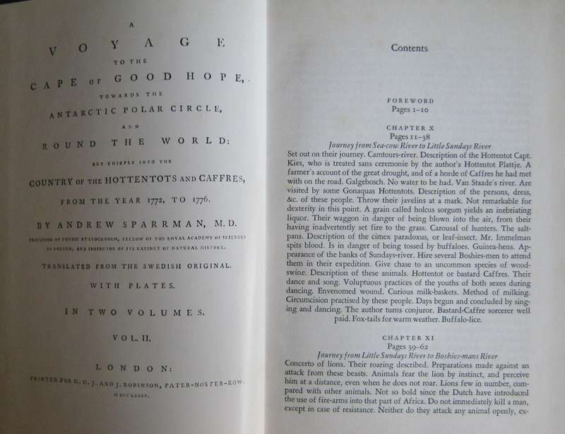 Anders Sparrman - Travels in the Cape - Van Riebeeck Society 1772 - 1776 - Volumes 1 & 2