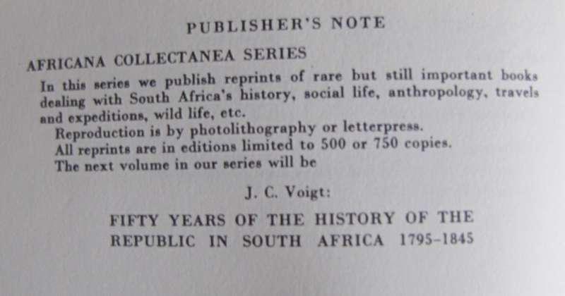Notes of Travel in South Africa C J Anderson Edited by L Llyod Publisher
