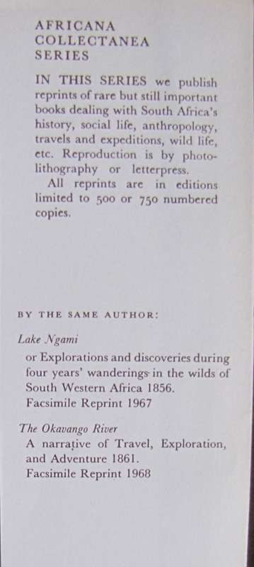 Notes of Travel in South Africa C J Anderson Edited by L Llyod Publisher