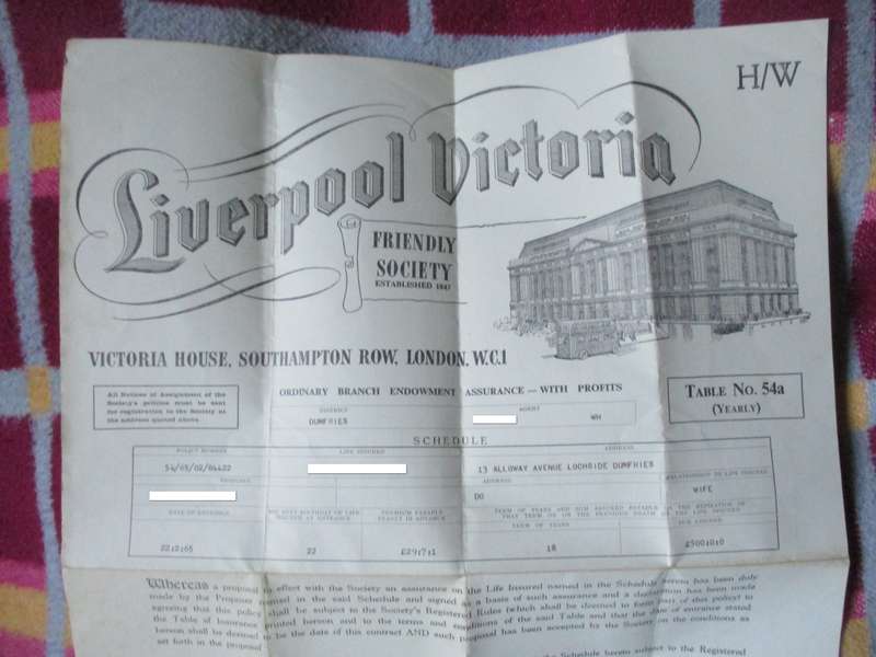 Vintage Liverpool Victoria Insurance  Form 1950s ?
