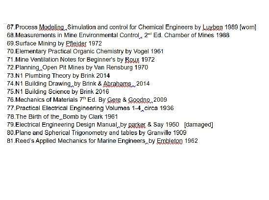 Engineering , chemistry and related books x 81