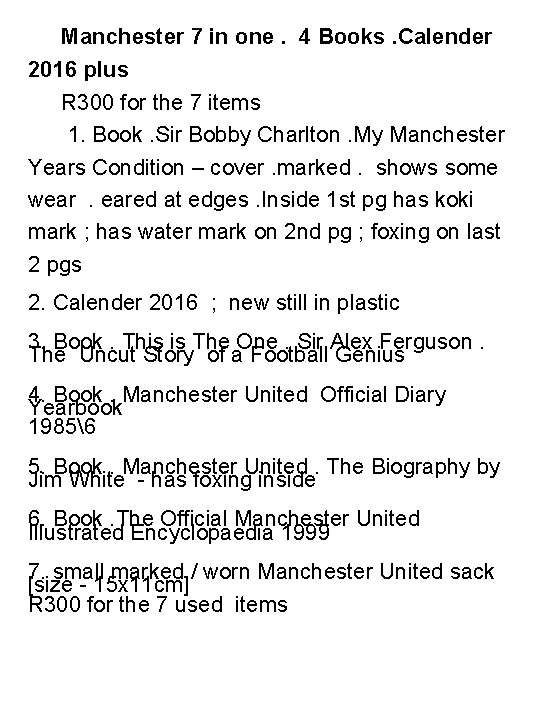 Manchester 7 in one .  4 Books .Calender 2016 plus