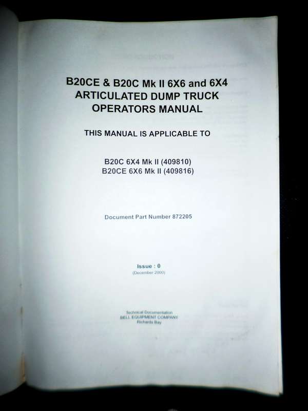 B20CE & B20C Mk 6X6 AND 6X4 ARTICULATED DUMP TRUCK  OPERATORS MANUAL