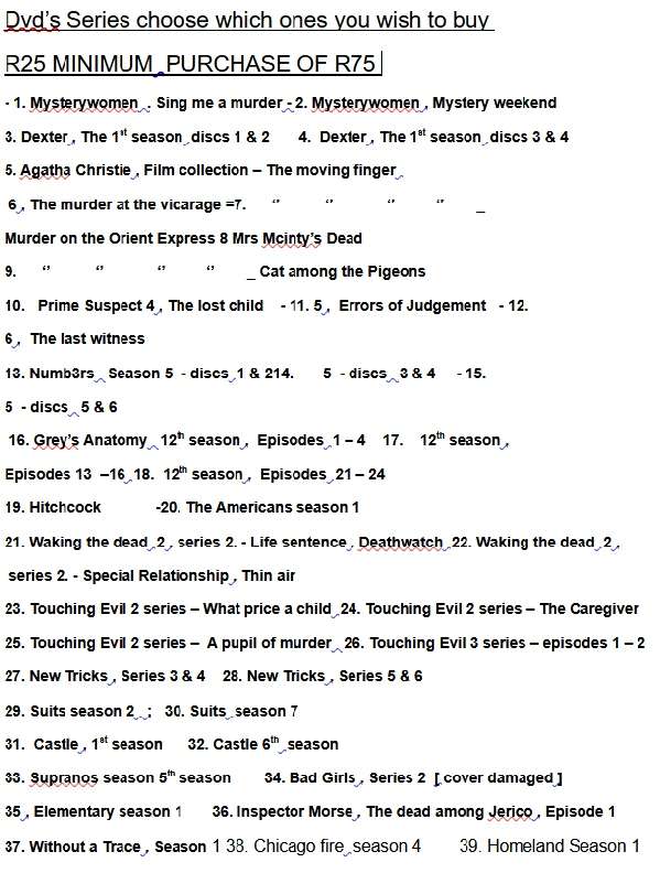 Dvds Series for sale choose which ones you wish to buy