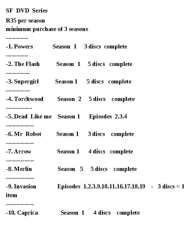 SF  DVD  Series  CHOOSE  which ones you wish to buy