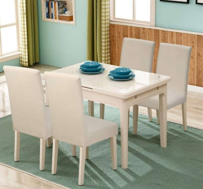 Elastic Chair Covers (Set Of 6) Made for high back dining chairs, Colour- Cream