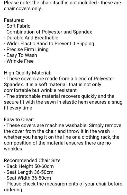 Elastic Chair Covers (Set Of 6) Made for high back dining chairs, Colour- Cream