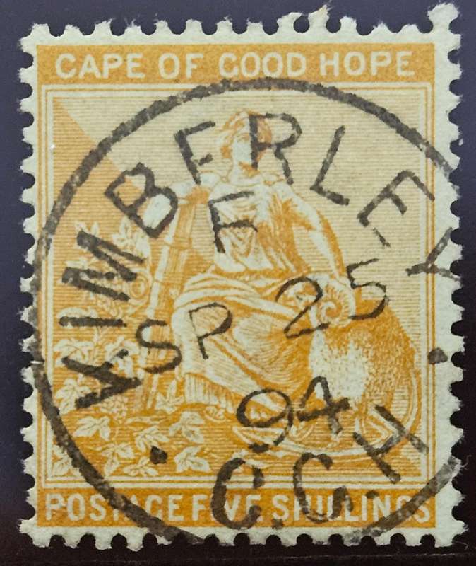 Cape of Good Hope postmark Kimberley 25 September 1894 on 5s stamp.