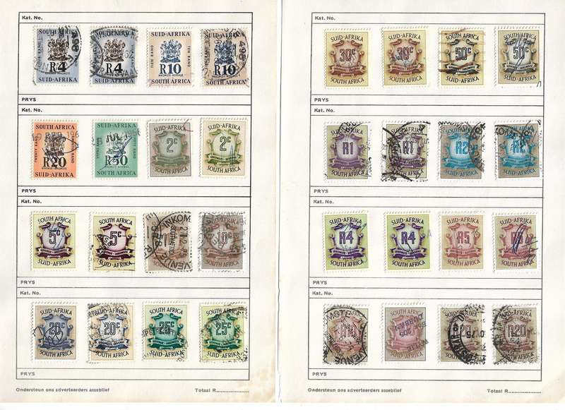 South Africa odd revenue stamps to R100 on old approval book pages.