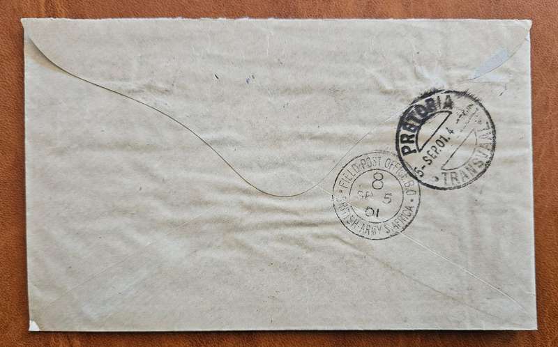 Boer war cover from Klerksdorp with censored markings to Pretoria dated 2 September 1901.