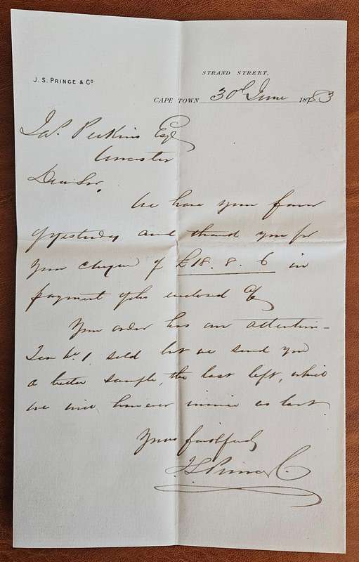 Cape of Good Hope 1883 cover with content addressed to James Perkins.