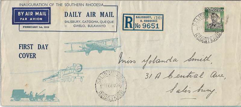 Southern Rhodesia First Flight 1 February 1938, 1s rate.