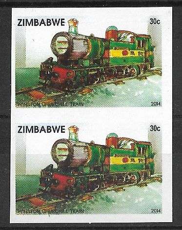 Zimbabwe variety imperforated vertical pair transport train issue.