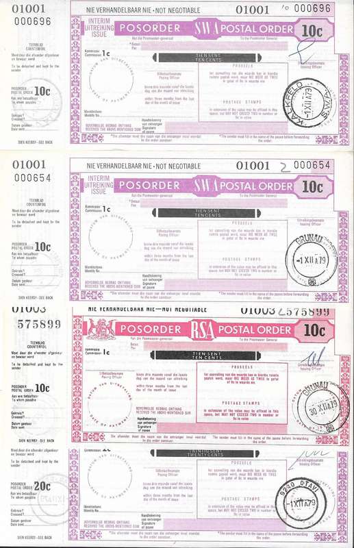 South West Africa postal orders, mixed lot.