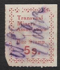 Transvaal Miners Association 5s due stamp used.