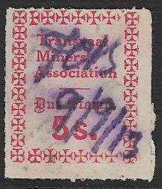 Transvaal Miners Association 5s due stamp used.