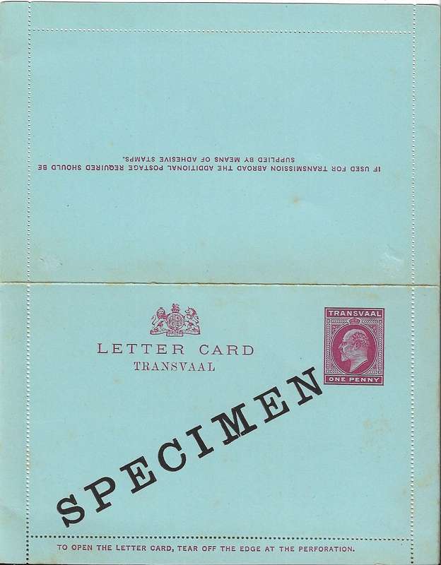 Transvaal SPECIMEN Letter Card 1d Edward VII. (C13)