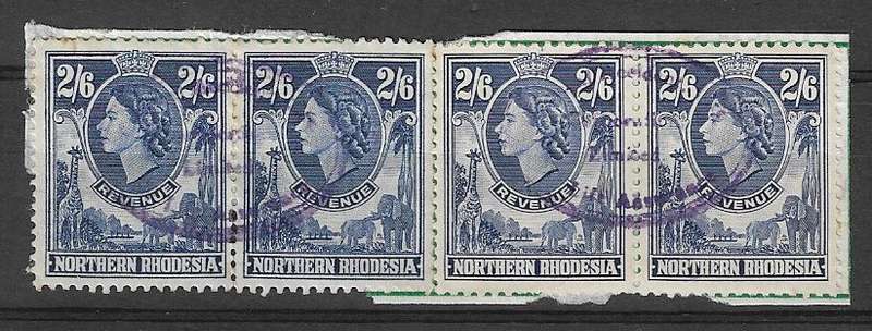 Northern Rhodesia Queen Elizabeth 2s6d (x2) pairs on piece. Barefoot 21.