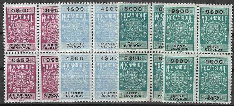 Mozambique mint revenue (x3) blocks of (x4) 0$60,4$00,8$00 and 9$00.