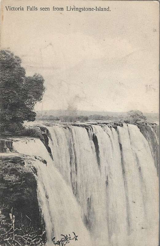 Victoria Falls postcard unused as seen from Livingstone Island. (C47A/B)