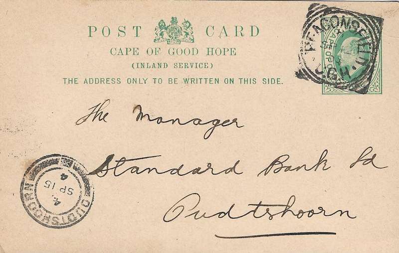 Beaconsfield Standard Bank to the Manager Oudtshoorn Standard Bank 12 September 1904.
