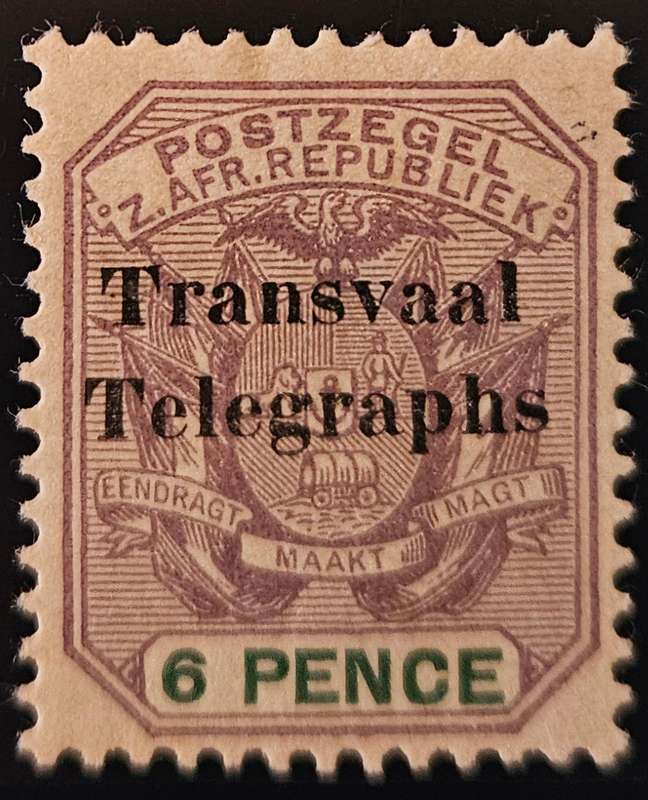 Transvaal 6d postal stamp overprinted Transvaal Telegraphs mint *, (HA23).