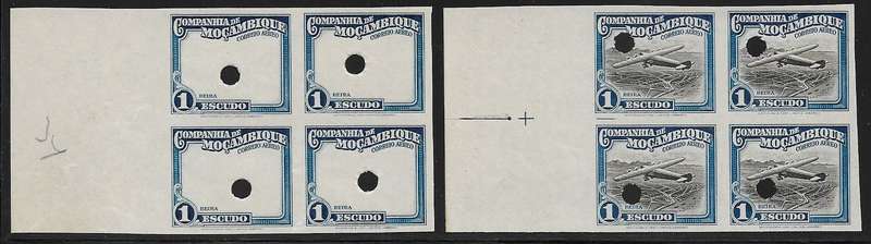 Mozambique Company Aeroplane airmail issue 1 Escudo printers file copies imperforated issue.