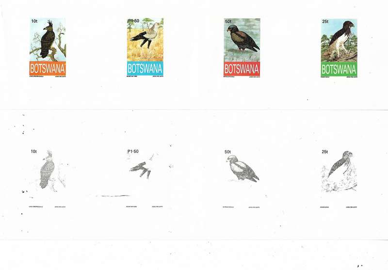 Botswana variety bird issue scarce master die proofs of issued set (SG776/779) full colour.