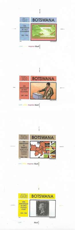 Botswana scarce master die proofs of issued set (SG686/689) full colour imperforated.