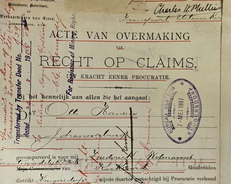 Transvaal Right to Claims document 7 pounds 6s rate signed 7 May 1897.