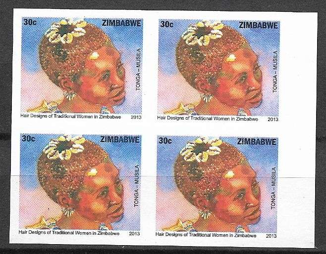 Zimbabwe variety imperforated 30c block of (x4).