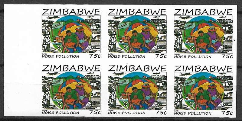 Zimbabwe variety imperforated 75c block of (x6).