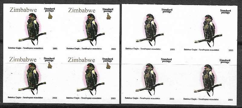Zimbabwe variety imperforated birds blocks of (x4) one block missing gold.