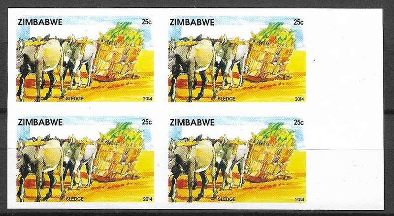 Zimbabwe variety 25c imperforated block of (x4).