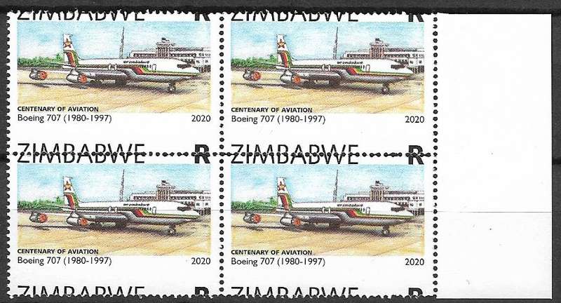 Zimbabwe variety perforation shift marginal block of (x4) 2020 issue.