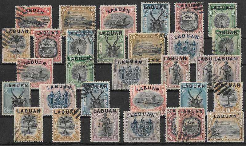 Labuan mixed lot of remainders on stock card, good thematic content.