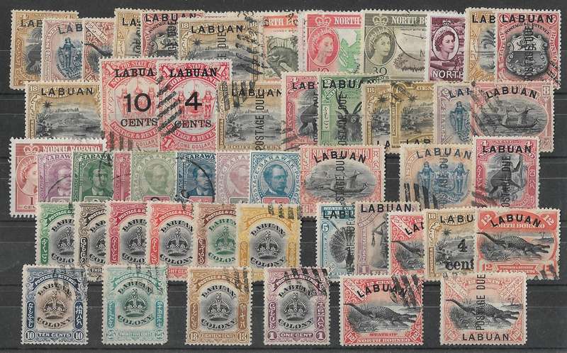 Labuan and odds mixed lot of remainders on stock card, good thematic content.