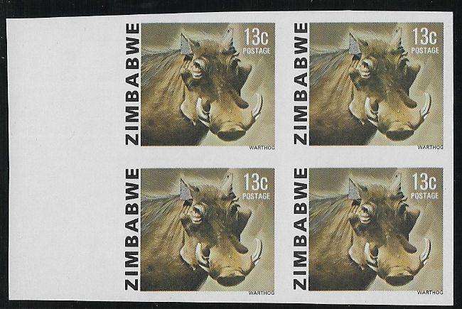 Zimbabwe 1st definitive 13c Warthog imperforated block of (x4).
