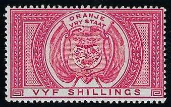 Orange River Colony 5s mint SACCF9 catalogue value R2000.