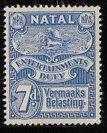 Natal Entertainment Tax 7d mint stamp.