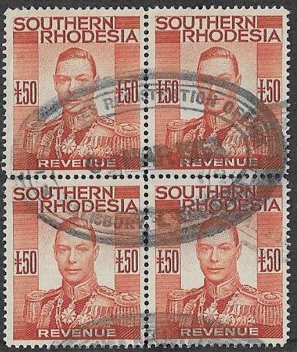 Southern Rhodesia £50 George vi block of (x4) Barefoot 26.