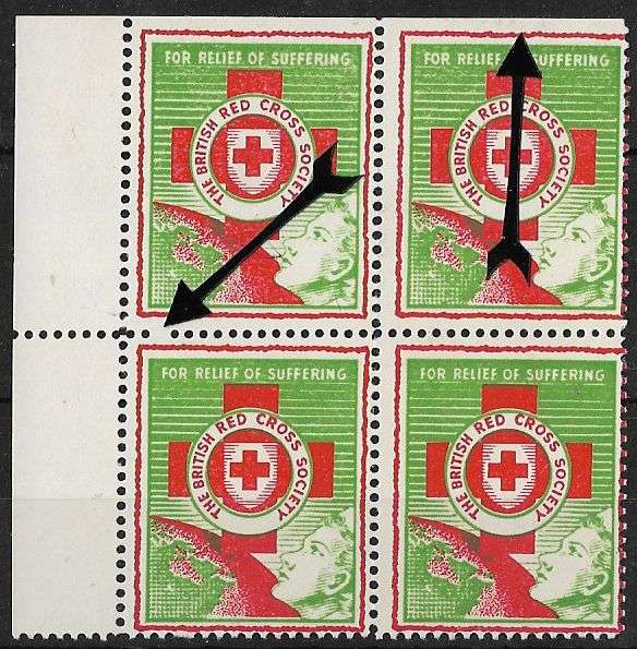 Rhodesia 1955 RAPT and Red Cross joint issue label no gum, marginal corner block of (x4)