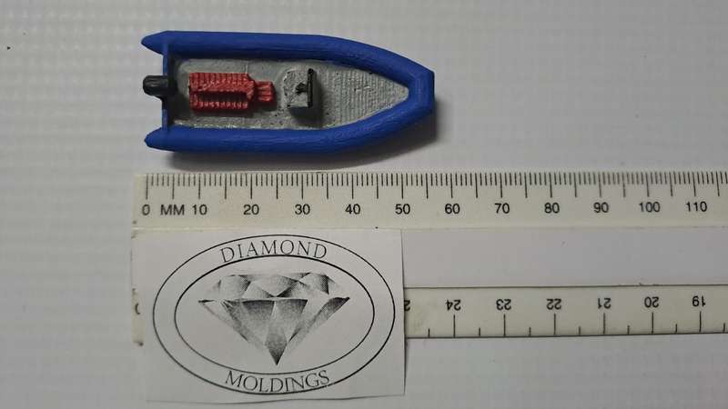 Model Trains HO 1 x Boat Rubber Dinghy (Blue) - 58mm x 24mm x 10mm