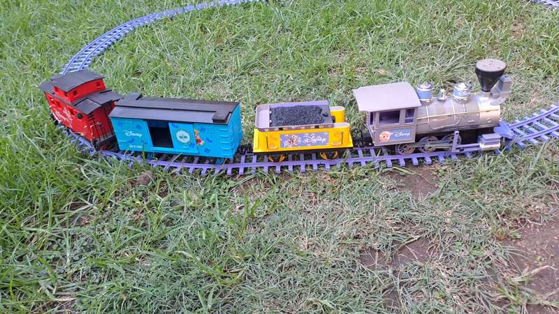 Model Trains Disney working battery operated garden or carpet train with 16 x plastic tracks.