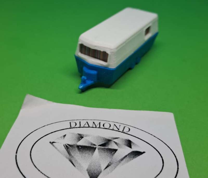 Model Trains HO 1 x Caravan Double Axis - Two tone color (Blue) - 64mm x 22mm x 22mm