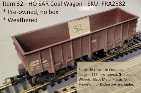 Model Trains H0-Scale 1 x SAR Coal Wagon, Pre-owned, Unboxed, Weathered, with metal wheels & Lima co