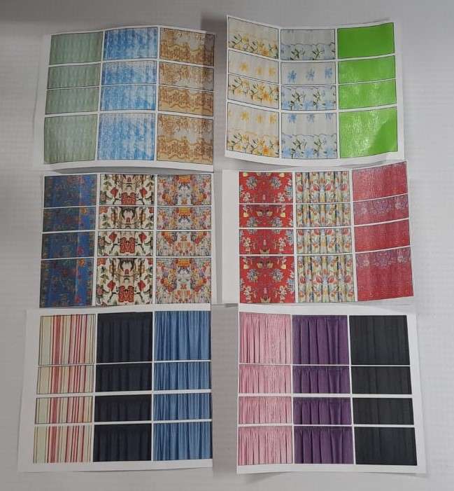 Model Trains HO 1 x Pack of Curtains x72 Small Modern (Paper) 200mm x 80mm 6 sheets.