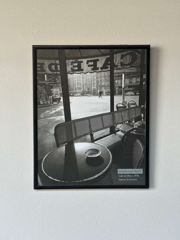 Framed Jeanloup Sieff B&W Print, Cafe de Flore Paris, 1976 - Finished Size 25cm x 31cm