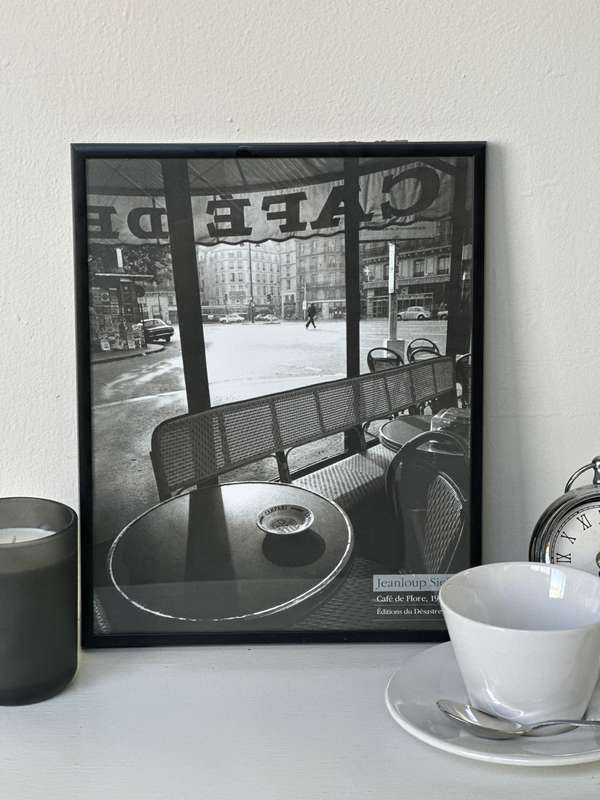 Framed Jeanloup Sieff B&W Print, Cafe de Flore Paris, 1976 - Finished Size 25cm x 31cm